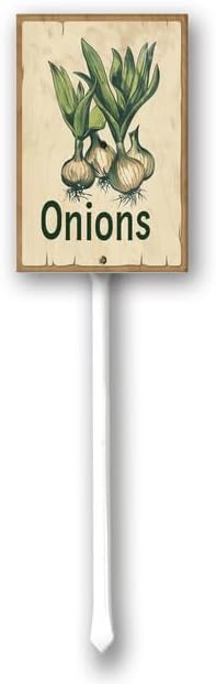 Uptell Vintage Vegetable Signs for Garden with Stake Onions Yard Sign Vegetable Garden Label Stakes Plant Markers for Outdoor Plants Waterproof 8.8x7inch