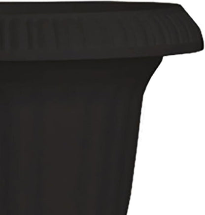 Southern Patio Large 14 Inch Outdoor Garden Lightweight Utopian Urn Planter with UV-Coated Finish for Entryways, Walkways, and More, Black (2 Pack)