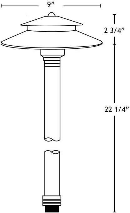 VOLT Stratum Black Brass Two-Tier Path & Area Light (9" Shade, 25" Tall) for Low Voltage Landscape Lighting on Outdoor Pathway, Walkway, Garden, Driveway or Patio