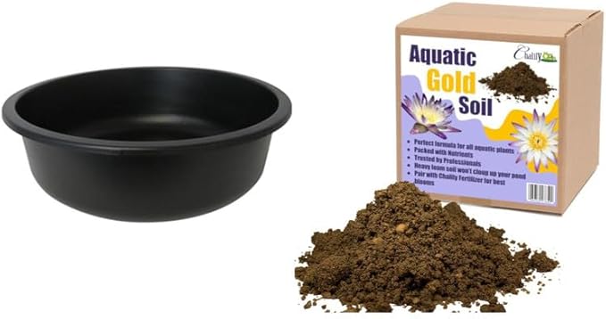 Chalily Aquatic Planting Bundle for Waterlilies, Bog Plants, Lotus Easy Water Lily Plant Kit Hardy Tropical Waterlily Kit Pond Water Garden Aquatic Soil Pond Plants (16qt Soil, 20” Pot)