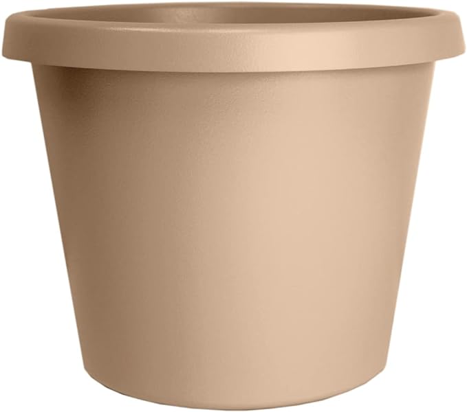 The HC Companies Prima Round Plastic Plant Pot w/Rolled Rim - Lightweight & UV Resistant Flower Pot for Herbs & More - Outdoor & Indoor Plant Pots w/Drainage (12 inch, Sandstone, Pack of 1)
