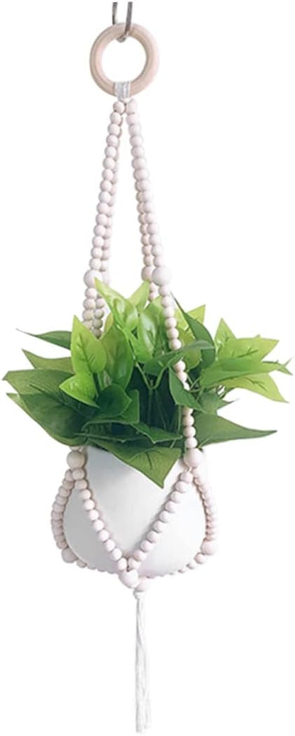 Wood Bead Plant Hanger Hanging Planter Basket Flower Pot Holders for Indoor Outdoor (No Pot) Home Indoor Accessory