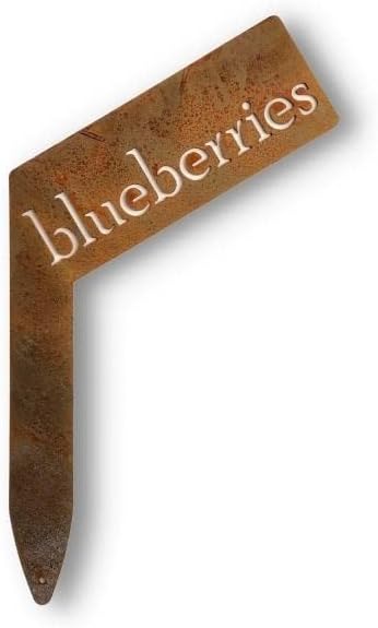 Planter Size Small Metal Garden Plant Vegetable Flower or Herb Markers 13.5 Inches Tall (blueberries, Naturally Rusted)