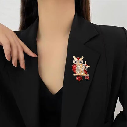 Rhinestone Owl Brooch Pin for Women Cute Big Cartoon Cat Eye Stone Owl Bird Brooch Unique Double Owl Brooch Pin Clothes Bag Hat Dress Jewelry