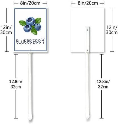 Blueberry Marker Yard Sign with Stakes 8in×12in, Aluminum Yard Signs, Waterproof Plant Marker Reusable Garden Stake Tags with Vegetable Names for Nursery Outdoor Garden
