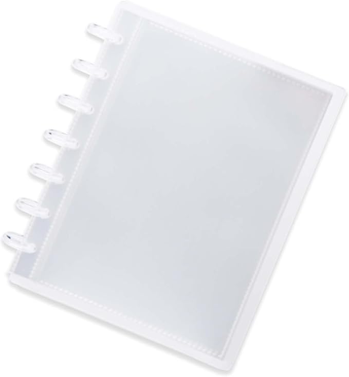 Discbound Photo Album with Clear PET Cover 20 Sheets Clear PP Sleeves 7 Discs Bound Organizer Left Side Open Pockets for Cash Money Stickers Photos Cards (7 Rings 1 Pocket)