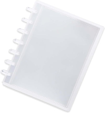 Discbound Photo Album with Clear PET Cover 20 Sheets Clear PP Sleeves 7 Discs Bound Organizer Left Side Open Pockets for Cash Money Stickers Photos Cards (7 Rings 1 Pocket)
