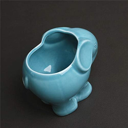 Cute Animal Elephant Shaped Ceramic Succulent Cactus Air Plant Flower Pots Planters-Plant Not Included (4＂Blue)