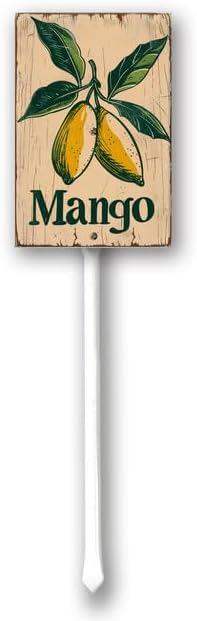 Uptell Vintage Aluminum Mango Fruit Signs Yard Sign with Stake for Garden Fruit Garden Label Stakes Plant Markers for Outdoor Plants Waterproof 8x12 inch