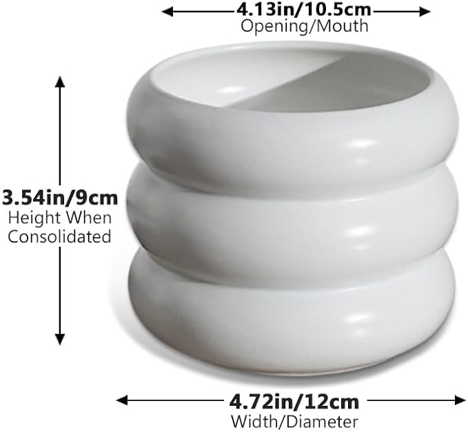 4.7 Inch Modern Plant Pot White Ceramic Glaze Succulent Planters for Indoor Unique Pots, Planter with Drainage Holes Small Bubble Porcelain for Herb Snake Plants