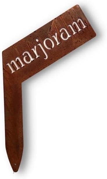 Planter Size Small Metal Garden Plant Vegetable Flower or Herb Markers 13.5 Inches Tall (marjoram, Naturally Rusted)