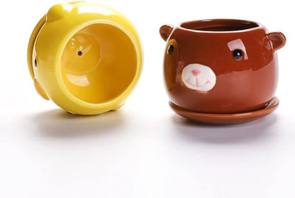 Gaolinci Cute Animal Shaped Ceramic Succulent Cactus Flower Pots with Tray (Plant Not Included) (Small, Duck)