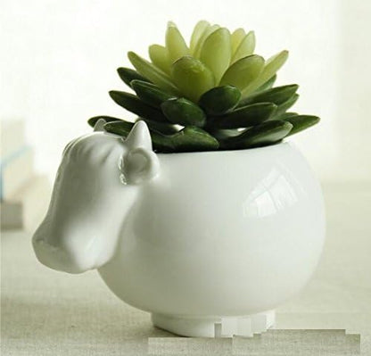 Cute Succulent Planter Animal Shaped Flower Pot Decor for Home Office Desk (Cow)