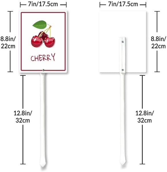 Cherry Marker Yard Sign with Stakes 7in×8.8in, Aluminum Garden Signs, Garden Plant Markers Garden Potted Plants Labels for Vegetable Flowers Funny Garden Stakes Decorations