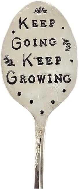 Garden Marker, Keep Going Keep Growing, Silver Plate Stamped Spoon