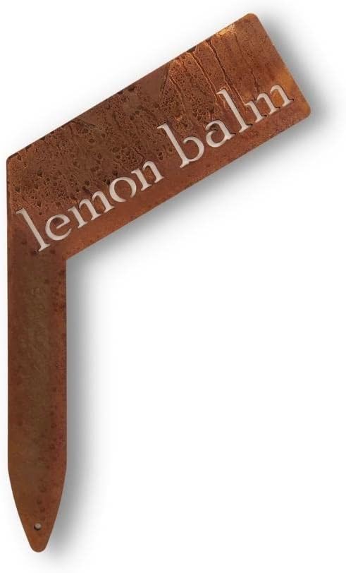 Planter Size Small Metal Garden Plant Vegetable Flower or Herb Markers 13.5 Inches Tall (lemon balm, Naturally Rusted)