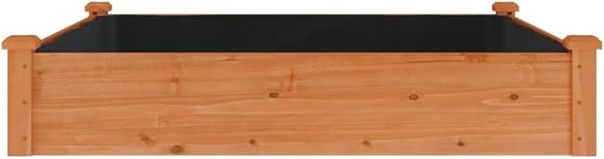 vidaXL Solid Fir Wood Raised Garden Bed with Liner - Outdoor Square Planter for Vegetables, Herbs, Flowers - 47.2x47.2x9.8 - Brown