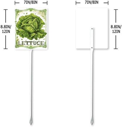 Bidesign (7X8.8) IN Lettuce Aluminum Vegetable Garden Sign With Stake Plant Marker Vegetable Garden Stake With Vegetable Name For Nursery Vegetable Garden Fence Decoration Outdoor