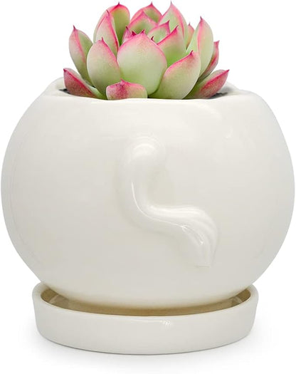 GeLive White Cow Planter, Cute Cartoon Plant Pot, Small Ceramic Succulent Pot, Fun Air Plant Holder, Pencil Holder Brush Organizer Animal Tabletop Decor Indoor Mini Cow Figurines Statue Funny Gift