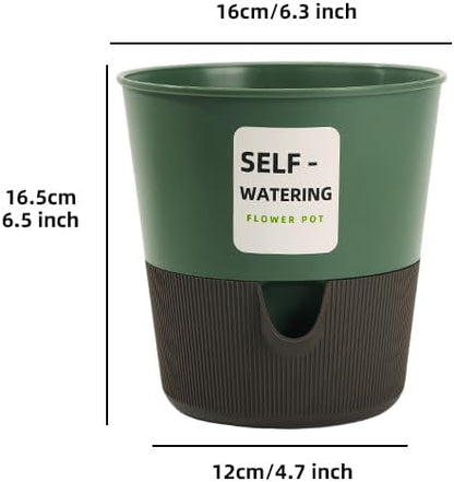 5/6.5/7.5 Inch Self Watering Pots for Indoor/Outdoor ,4 Pack plastic Planters for Indoor Plants with Drainage Holes and Saucers, Modern Decorative Flower Pot for Plants (Green, 6.5-Inch, 4-Pack)