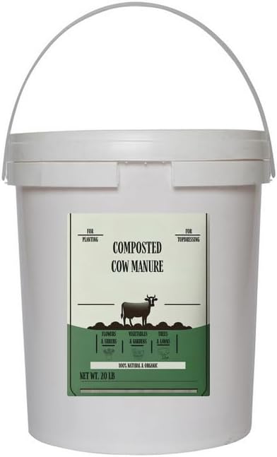 Organic Composted Cow Manure – 20 lb Pail – Soil Amendment for Gardens, Lawns, and Plants – Natural Fertilizer for Healthier Growth