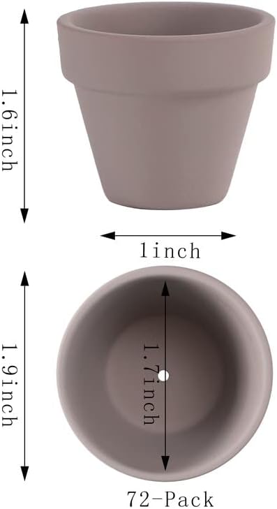 Yishang 1.9 Inch Tiny Grey Terracotta Pots Pack of 72-Small Mini White Clay Pots with Drainage Holes Flower Nursery Terra Cotta Planter for Tiny Cactus,Herb,Succulent Plants,Crafts