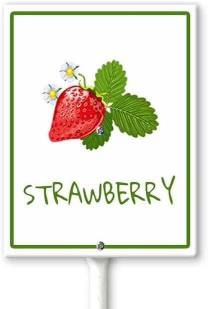 Strawberry Marker Yard Sign with Stakes 7in×8.8in, Sturdy Aluminum Yard Signs, Plant Markers for Vegetable Flowers Plants, Plant Labels Sign, Outdoor Garden Stakes Supplies for Plant