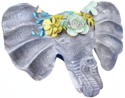 Sungmor Resin Elephant Head Wall Pot, Unique Bohemian Style Animal Face Planter, Vertical Hanging Plant Pot, Pretty Decorative Flower Pot for Indoor Outdoor Plants, for Gardening Lovers
