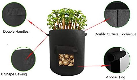 10 Gallon Plant Bags, 2 Pack Planting Pouch Breathable Non-Woven Fabric Grow Pot Garden Heavy Duty Plant growing Bags with Handles and Access Window Black