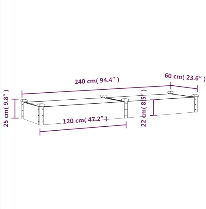 vidaXL Raised Garden Bed - Outdoor Wooden Planter Pot with Protective Liner, Solid Fir Wood Construction, Spacious for Vegetables/Herbs/Flowers, Gray, 94.5"x23.6"x9.8"