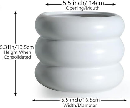 6.5 Inch Modern White Ceramic Planter Pot with Drainage Holes, Suitable for Indoor Plants, Cute Unique Planters for Home & Office Decor