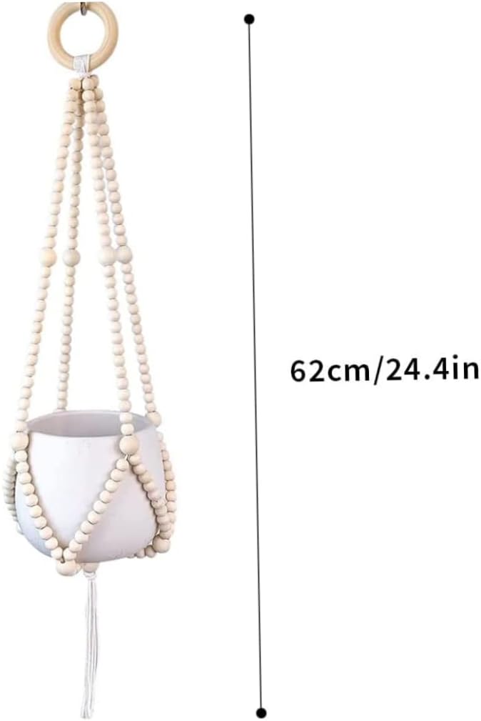 Wood Bead Plant Hanger Hanging Planter Basket Flower Pot Holders for Indoor Outdoor (No Pot) Home Indoor Accessory