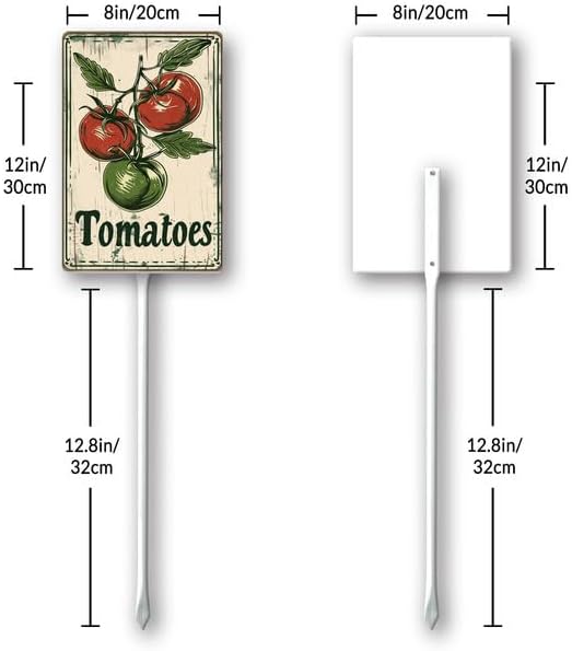 Uptell Vintage Vegetable Signs for Garden with Stake Tomatoes Yard Sign Vegetable Garden Label Stakes Plant Markers for Outdoor Plants Waterproof 8x12inch