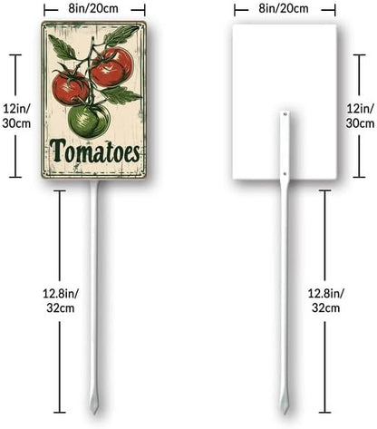 Uptell Vintage Vegetable Signs for Garden with Stake Tomatoes Yard Sign Vegetable Garden Label Stakes Plant Markers for Outdoor Plants Waterproof 8x12inch