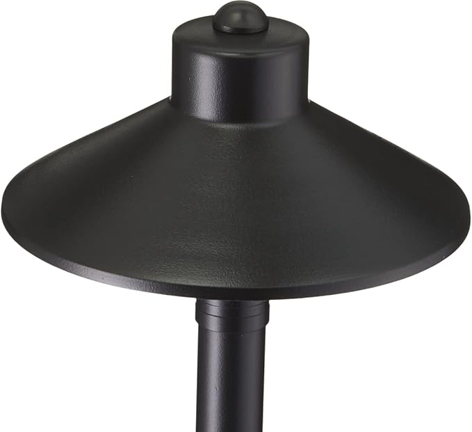 VOLT Flat Hat 12V Black Brass Path Light (7" Shade, 24" Tall) with 3W 2700K Warm White G4 LED Bulb for Low Voltage Landscape Lighting on Outdoor Pathway, Walkway, Garden, Driveway or Patio
