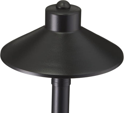 VOLT Flat Hat 12V Black Brass Path Light (7" Shade, 24" Tall) with 3W 2700K Warm White G4 LED Bulb for Low Voltage Landscape Lighting on Outdoor Pathway, Walkway, Garden, Driveway or Patio