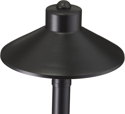 VOLT Flat Hat 12V Black Brass Path Light (7" Shade, 24" Tall) with 3W 2700K Warm White G4 LED Bulb for Low Voltage Landscape Lighting on Outdoor Pathway, Walkway, Garden, Driveway or Patio