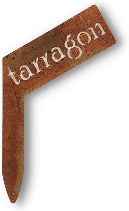 Planter Size Small Metal Garden Plant Vegetable Flower or Herb Markers 13.5 Inches Tall (tarragon, Naturally Rusted)