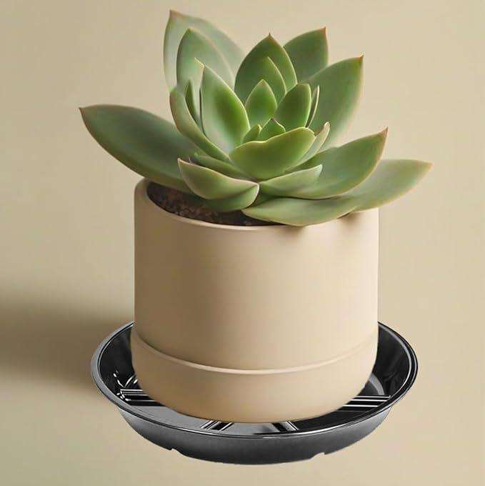 6 Pack of 10 Inches Plant Saucers for Indoor, Durable Plant Saucer Pot Tray, Round Plastic Flower Plant Dish Pant Plate to Catch Water, Black