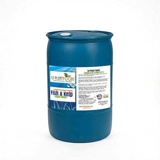 GS Plant Foods Liquid Fish & Kelp Fertilizer (55 Gallons) – Organic Material Review Institute Listed Natural Plant Food for Home Gardens, and Vegetables