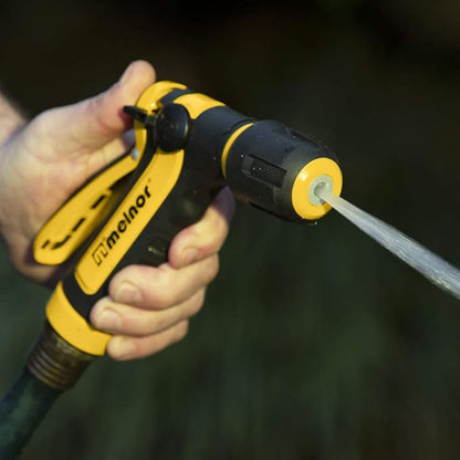Melnor 65119-AMZ 2-Pattern Vortex Garden Hose Sprayer Nozzle, QuickConnect Product Adapter, Black, Yellow, Slip Resistant Water Hose Nozzle for Car Washing, Patio, Pet