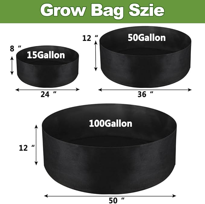2-Pack 50 Gallon Grow Bag, Heavy Duty Thickened Fabric Pots Round Raised Garden Bed Planter for Planting Herb Flower Vegetable Potato Plants (36" D x 12" H)