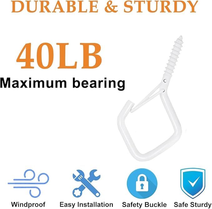 12-Pack Heavy-Duty White Screw Eye Hooks with Safety Clips | Metal Ceiling Hooks for Hanging Plants, Wind Chimes, Bird Feeders & Indoor/Outdoor Lights