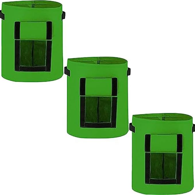 Ulalaza 3PCS Potato Grow Bags with Flap Plant Grow Bags Fabric Multi Ribbon Potato Bag Tomato Vegetable Growth Non-Woven Felt Planting Bag Transparent