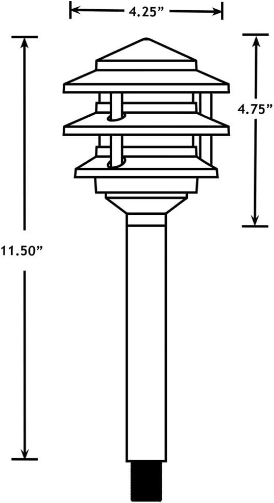 VOLT 12V 3-Tier Brass Pagoda Path Light (Bronze) for Low Voltage Landscape Lighting on Outdoor Pathway, Walkway, Garden, Driveway or Patio