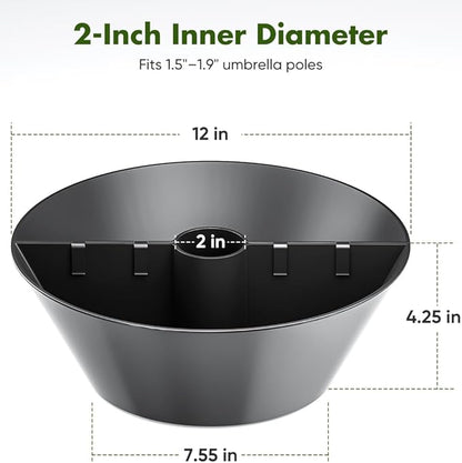 Koutemie 2-in-1 Umbrella Planter for Patio Table & Pole, Half Round Flower Planters Pots with Umbrella Hole Fits Poles Up to 2” Diameter, PVC Post Planter Wrap Around Umbrella for Garden, Black