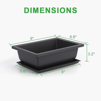 GROWNEER Bonsai Training Pots 3 Packs 9Inch with Drainage Humidity Trays, Bonsai Tree Starter Kits with 1 Repotting Mat, Growing Planter Set for Garden, Yard, Balcony, Office, Living Room