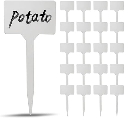 20pcs White Plastic T-Shape Plant Labels, 6inch - Perfect for Outdoor, Indoor & Greenhouse Plants