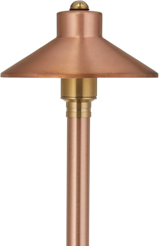 VOLT Flat Hat 12V Copper Path Light (7" Shade, 24" Tall) for Low Voltage Landscape Lighting on Outdoor Pathway, Walkway, Garden, Driveway or Patio