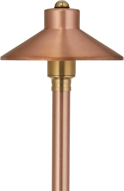 VOLT Flat Hat 12V Copper Path Light (7" Shade, 24" Tall) with 3W 2700K Warm White G4 LED Bulb for Low Voltage Landscape Lighting on Outdoor Pathway, Walkway, Garden, Driveway or Patio
